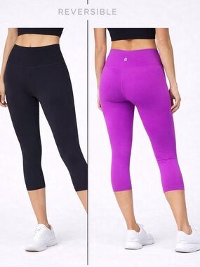 Lululemon Reversible Wunder Under Crop 21” Black Violet Size 4